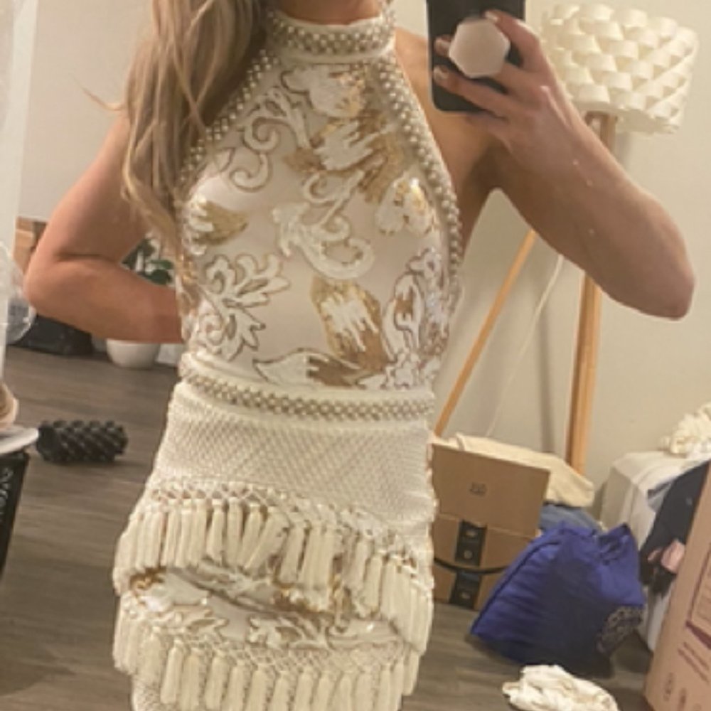 Pretty Little Thing Beaded Pearl Dress - Size 0